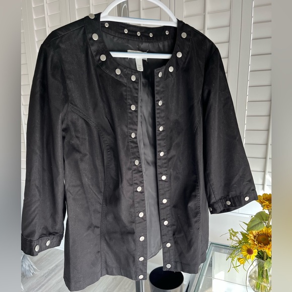 Dress Barn Jackets & Blazers - DRESSBARN Black Open Front Blazer Silver Studded Accents 3/4 Sleeves Size 18/20